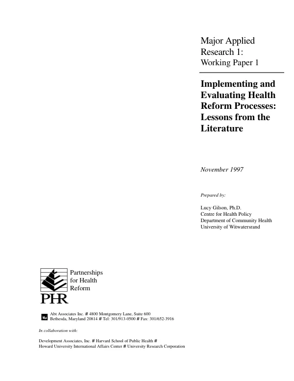 Implementing and evaluating health reform processes : lessons from the literature