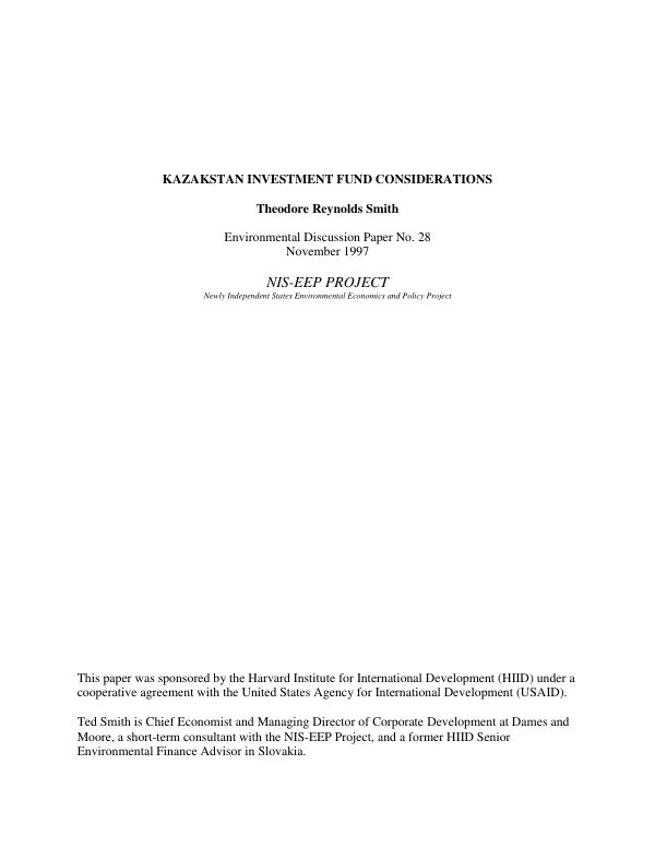 Kazakstan [Kazakhstan] investment fund considerations