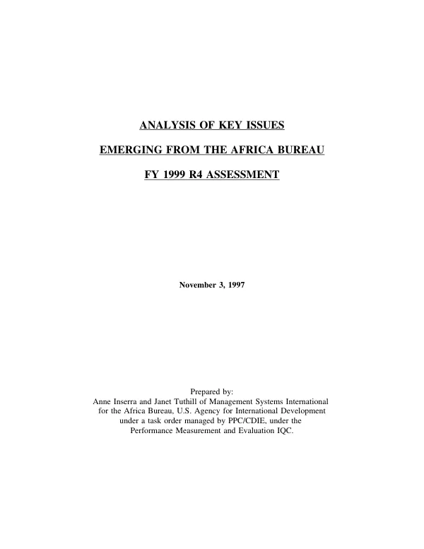Analysis of key issues emerging from the Africa Bureau FY 1999 R4 assessment