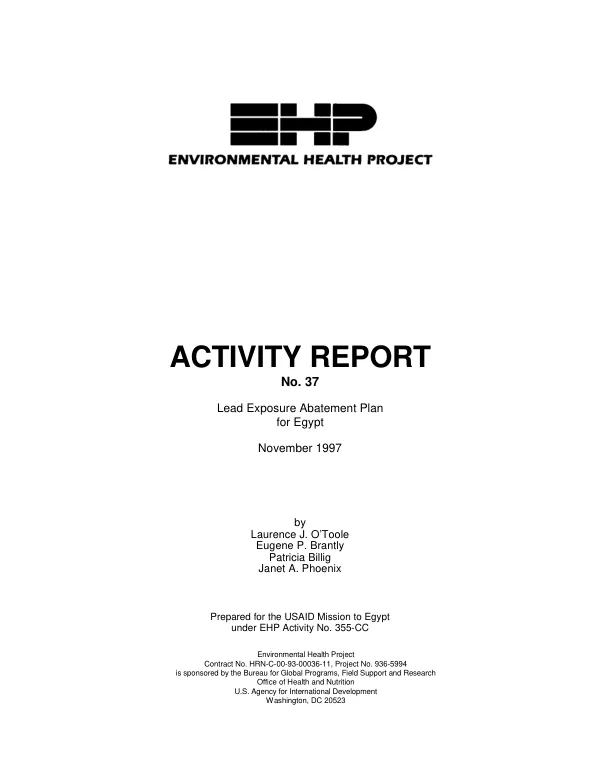 Lead exposure abatement plan for Egypt