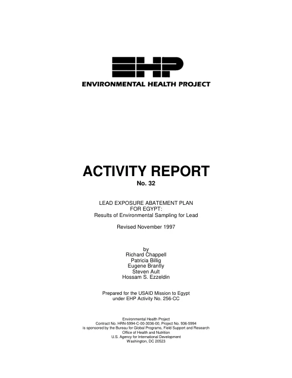 Lead exposure abatement plan for Egypt : results of environmental sampling for lead