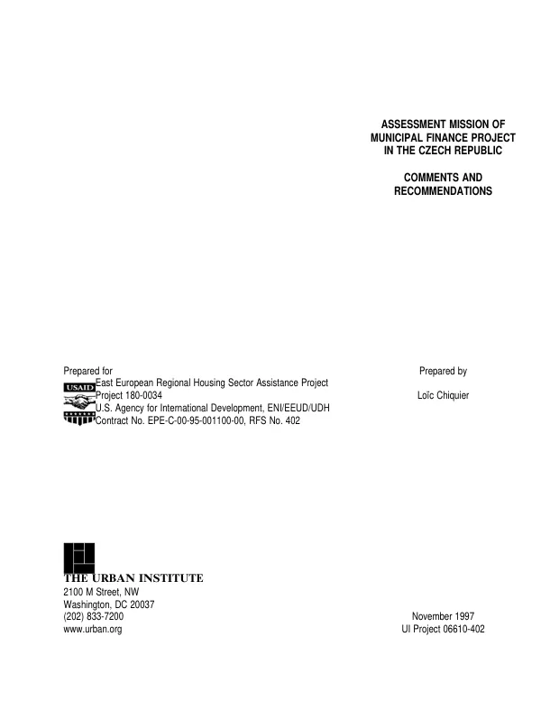 Assessment mission of municipal finance project in the Czech Republic : comments and recommendations