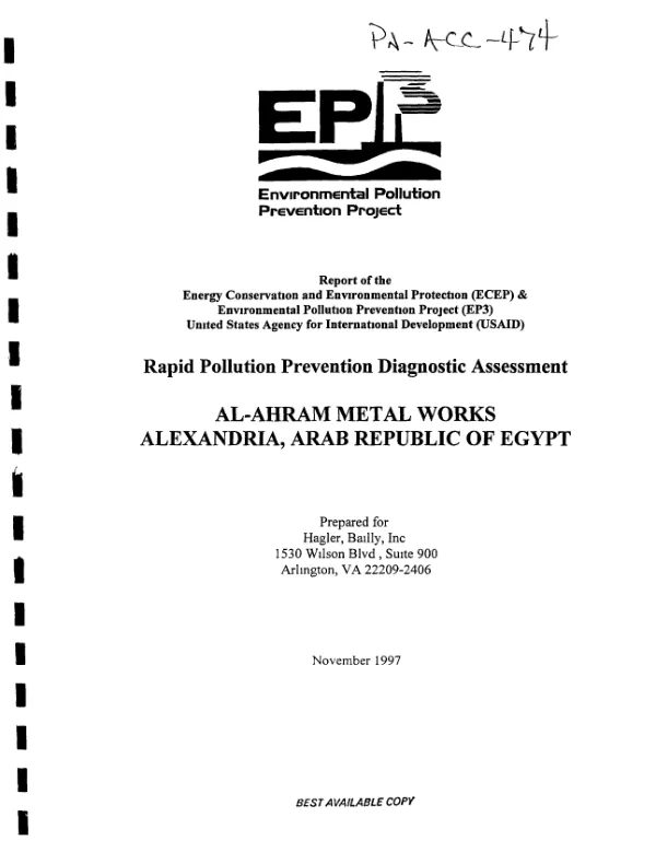 Rapid pollution prevention diagnostic assessment : Al-Ahram Metal Works, Alexandria, Arab Republic of Egypt