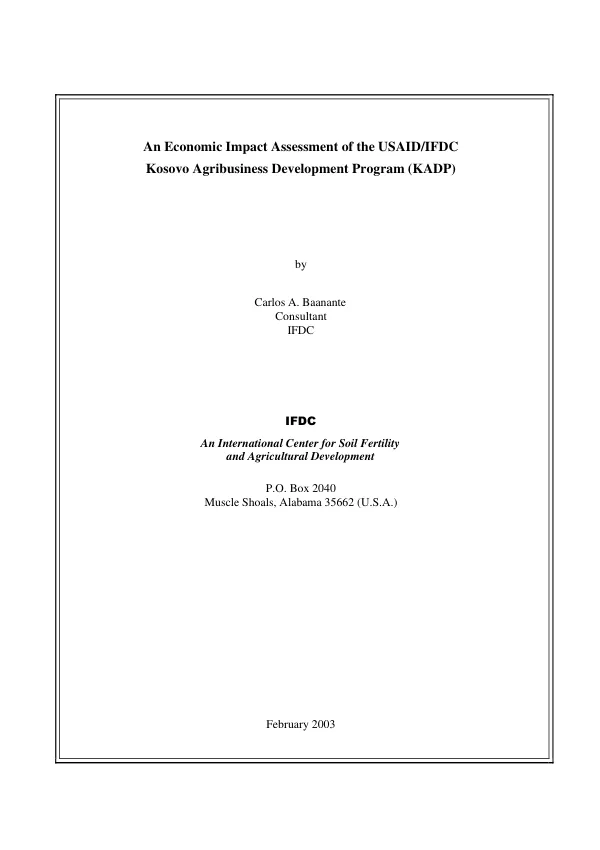 Economic impact assessment of the USAID/IFDC Kosovo agribusiness development program (KADP)