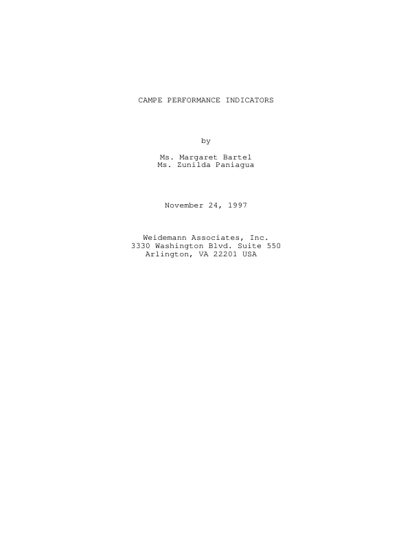 CAMPE [Center for Support to Small and Micro Business] performance indicators