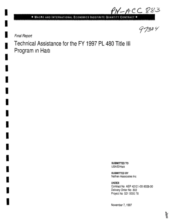 Final report -- technical assistance for the FY 1997 PL 480 Title III program in Haiti
