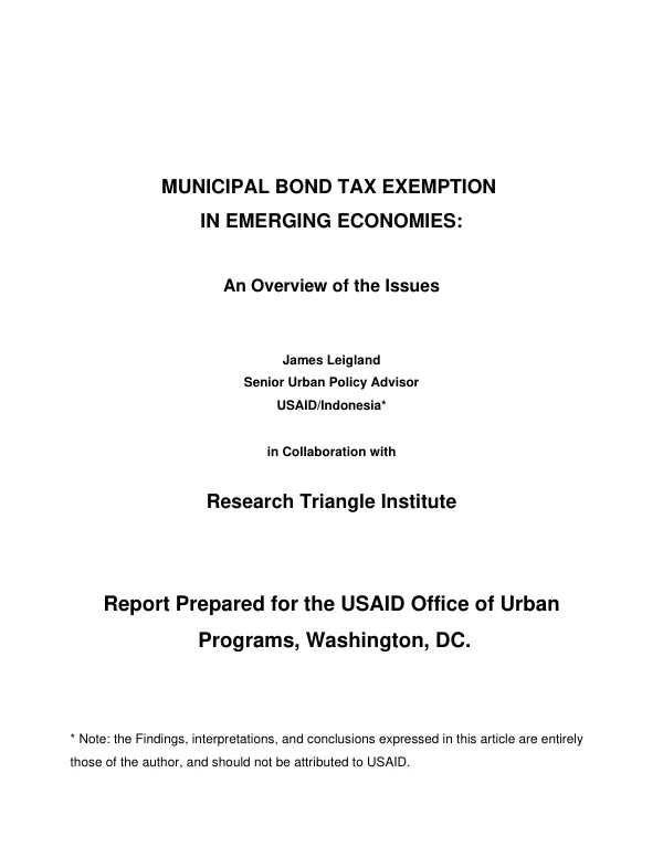 Municipal bond tax exemption in emerging countries : an overview of the issues
