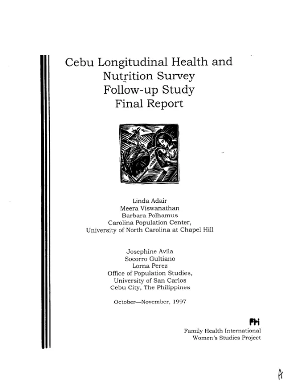 Cebu longitudinal health and nutrition survey [CLHNS] : follow-up study -- final report