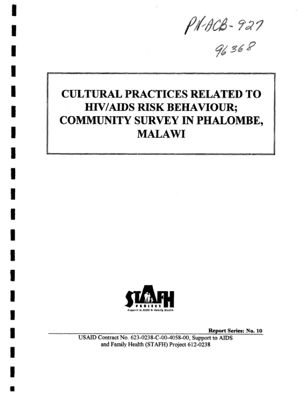 Cultural practices related to HIV/AIDS risk behaviour : community survey in Phalombe, Malawi