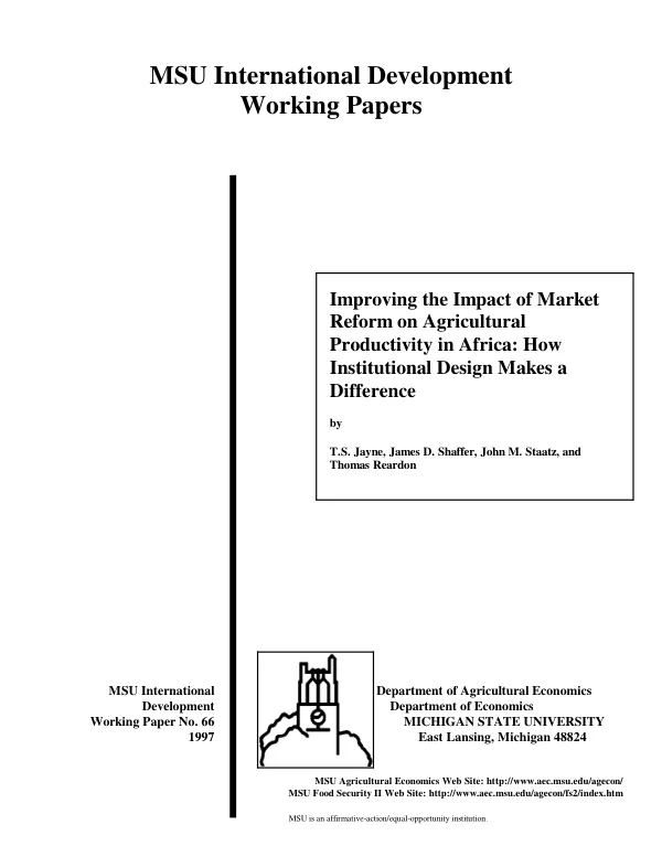 Improving the impact of market reform on agricultural productivity in Africa : how institutional design makes a difference