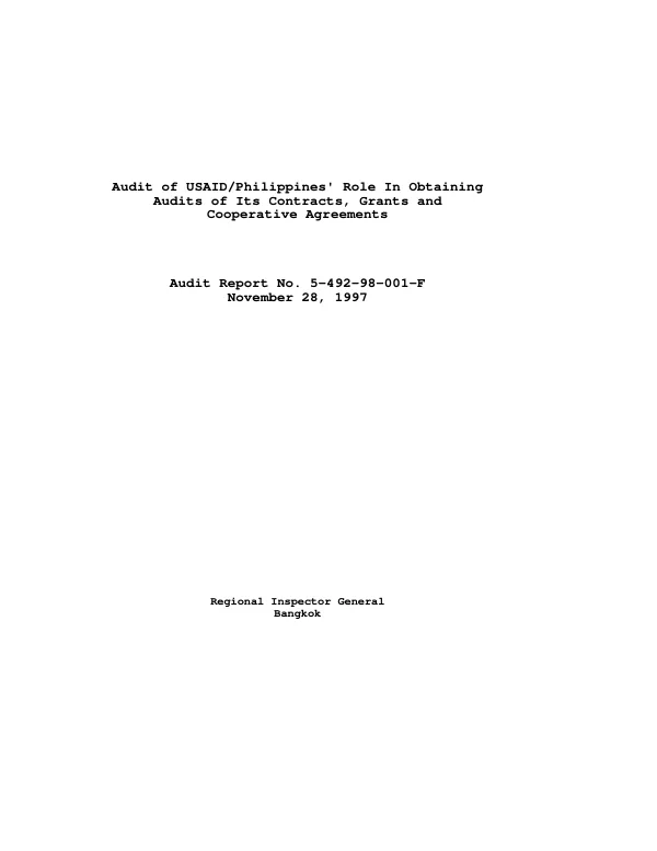 Audit of USAID/Philippines" role in obtaining audits of its contracts, grants and cooperative agreements