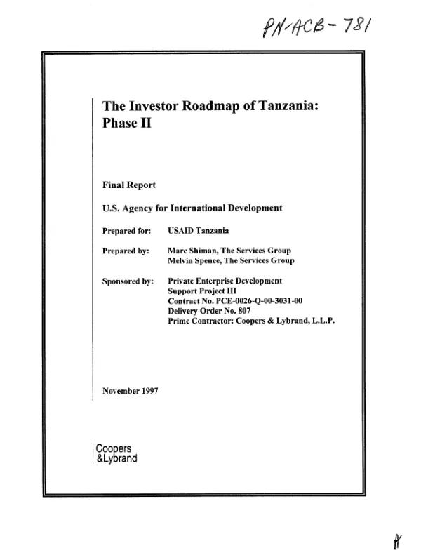 Investor roadmap of Tanzania : phase II -- final report