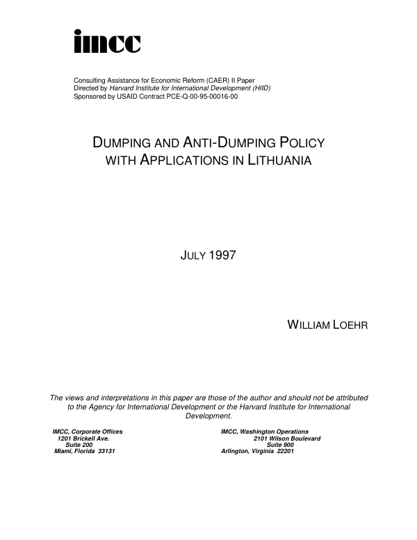 Dumping and anti-dumping policy with applications in Lithuania