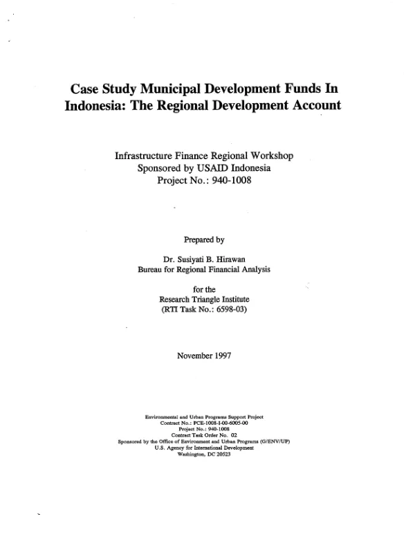Case study municipal development funds in Indonesia : the regional development account