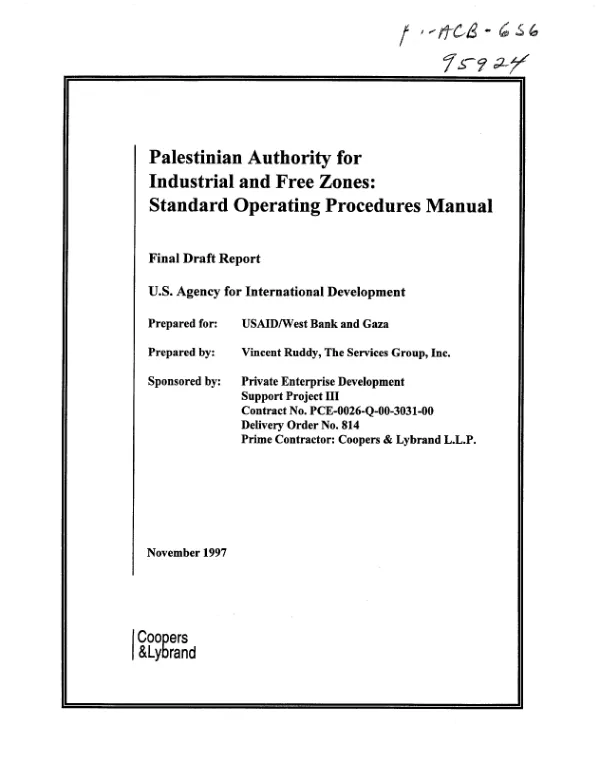 Palestinian Authority for industrial and free zones : standard operating procedures manual -- final draft report