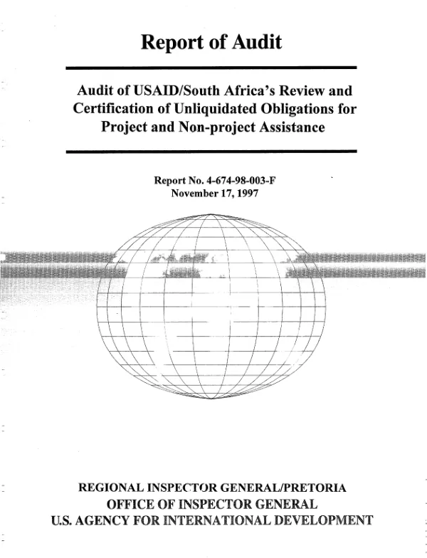 Audit of USAID/South Africa"s review and certification of unliquidated obligations for project and non-project assistance