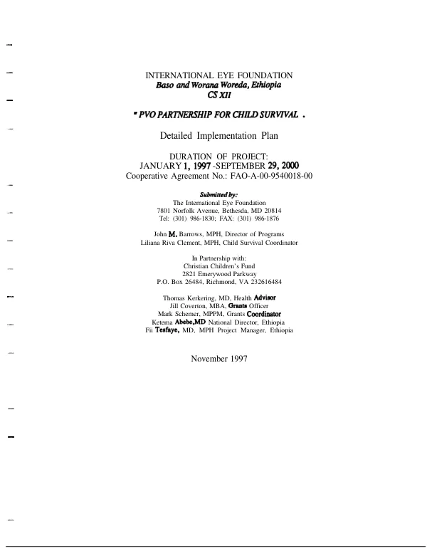 PVO partnership for child survival : detailed implementation plan -- duration of project : January 1, 1997-September 29, 2000 -- cooperative agreement no. FAO-A-00-95-00018-00