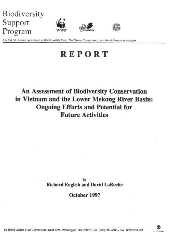 An assessment of biodiversity conservation in Vietnam and the lower Mekong River Basin : ongoing efforts and potential for future activities