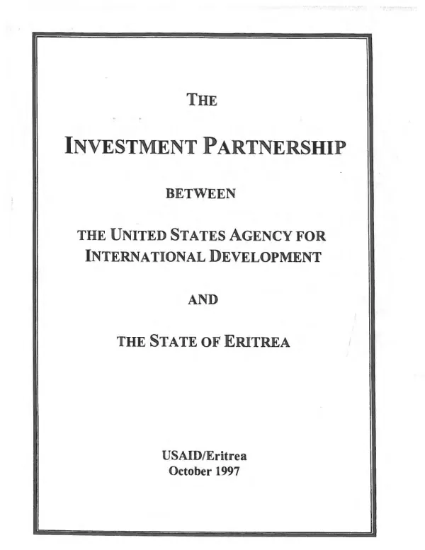 The investment partnership between the United States Agency for International Development and the State of Eritrea