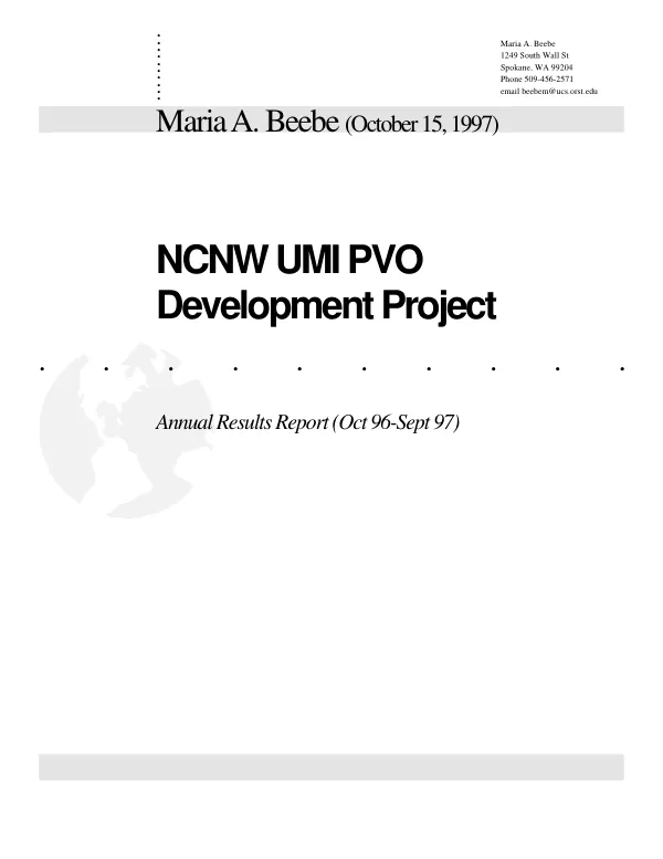 NCNW UMI PVO development project : annual results report (Oct 96-Sept 97)
