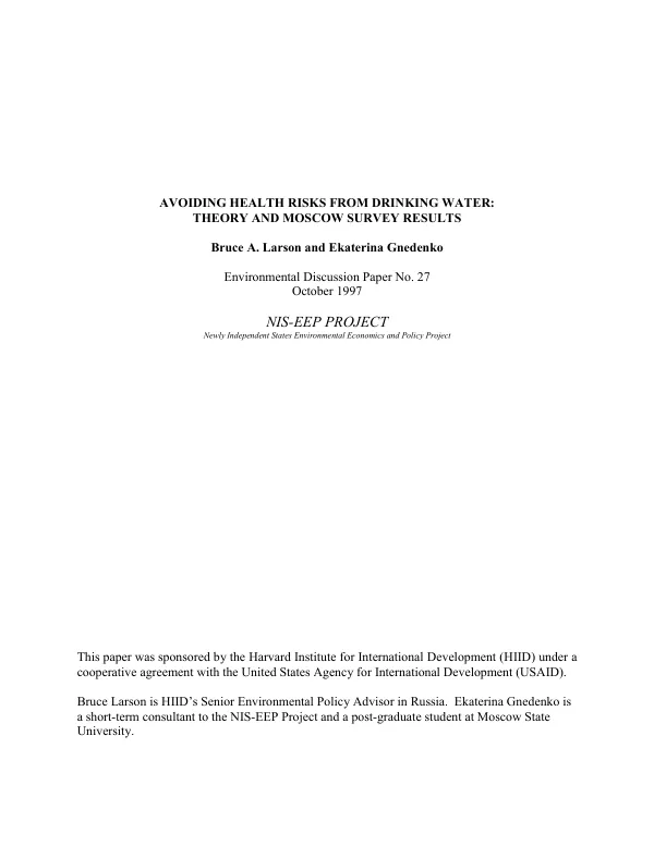 Avoiding health risks from drinking water : theory and Moscow survey results