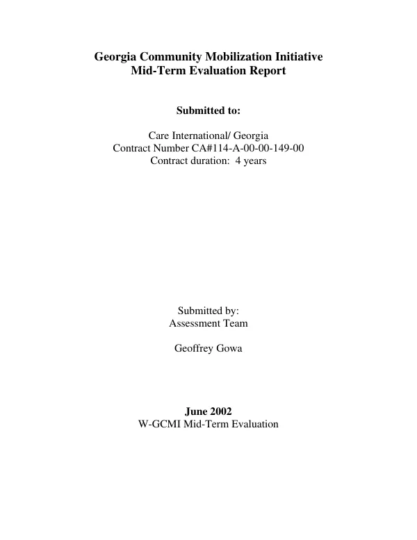 [West] Georgia community mobilization initiative [W-GCMI] : mid-term evaluation report