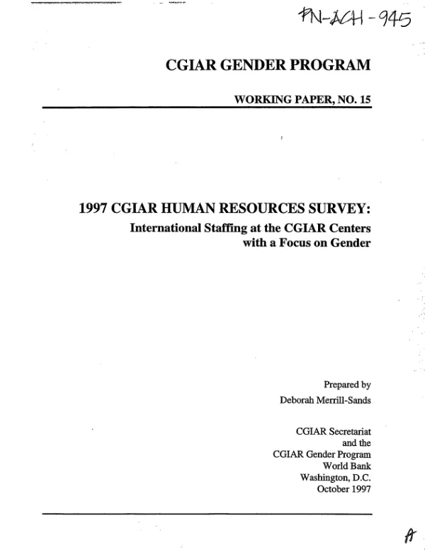 1997 CGIAR human resources survey : international staffing at the CGIAR centers with a focus on gender