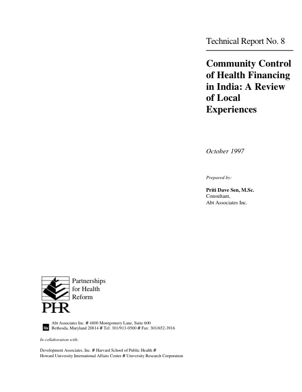 Community control of health financing in India : a review of local experiences
