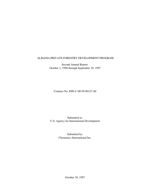 Albania private forestry development program : second annual report -- October 1, 1996 through September 30, 1997, contract no. EPE-C-00-95-00127-00