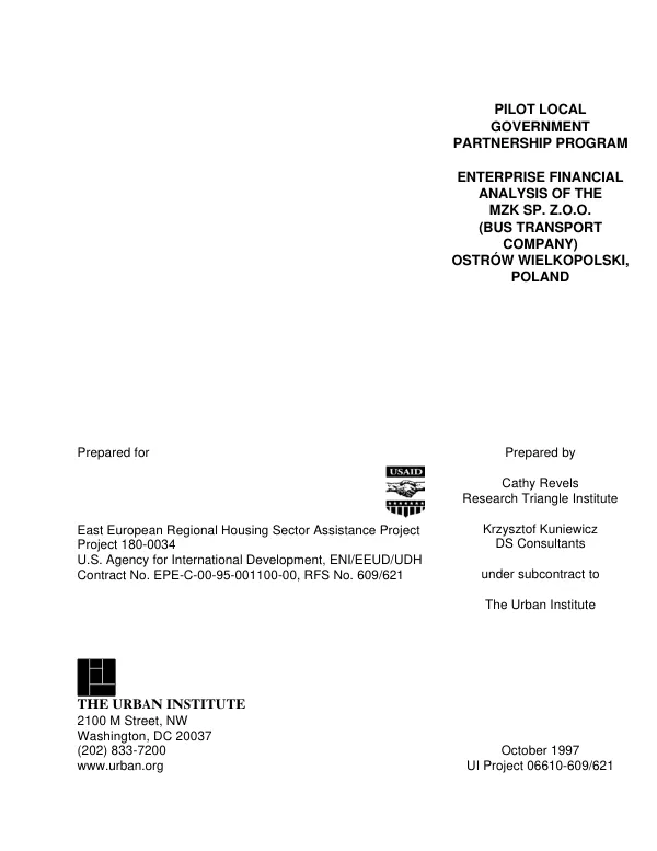 Pilot local government partnership program [LGPP] : enterprise financial analysis of the MZK SP.Z.O.O. (bus transport company), Ostrow Wielkopolski, Poland