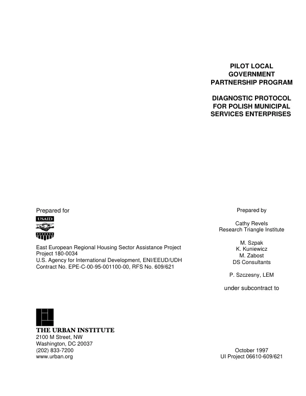 Pilot local government partnership program [LGPP] : diagnostic protocol for Polish municipal services enterprises