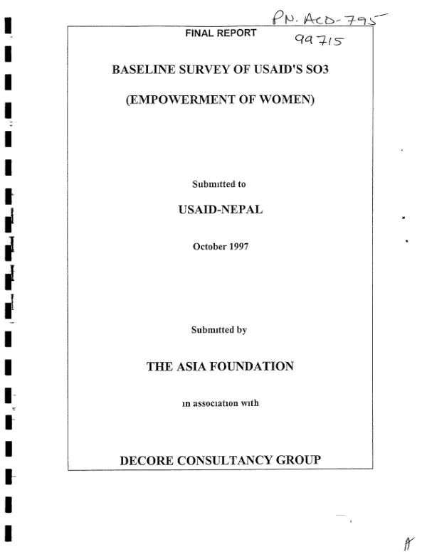 Final report : baseline survey of USAID"s SO3 (empowerment of women)