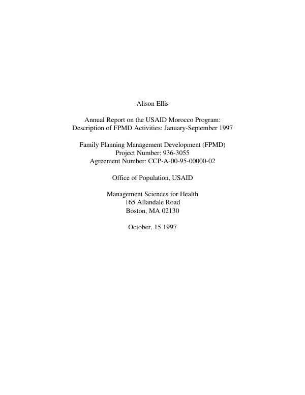 Annual report on the USAID Morocco program : description of FPMD [family planning management development] activities, January-September 1997