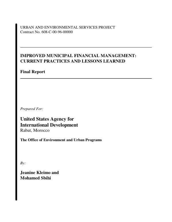 Improved municipal financial management : current practices and lessons learned -- final report