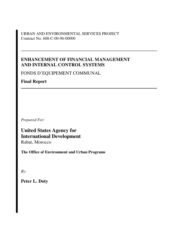 Enhancement of financial management and internal control systems : Fonds d"Equipement Communal