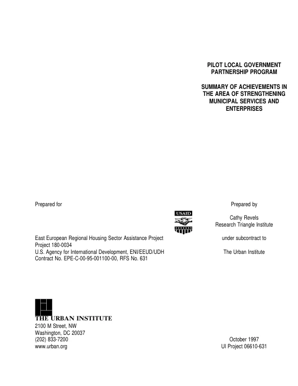 Pilot local government partnership program : summary of achievements in the area of strengthening municipal services and enterprises