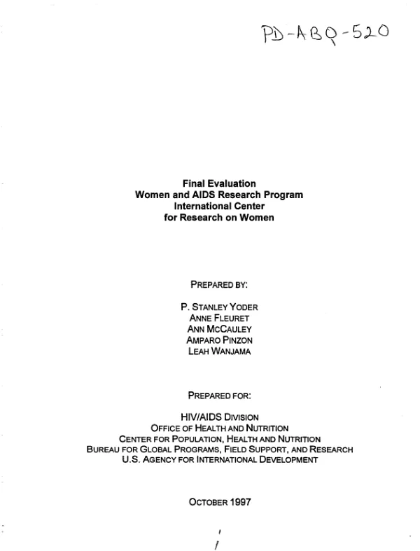 Final evaluation : women and AIDS research program -- International Center for Research on Women