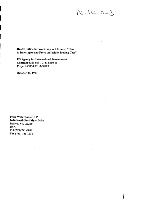 Draft outline for workshop and primer : "how to investigate and prove an insider trading case"
