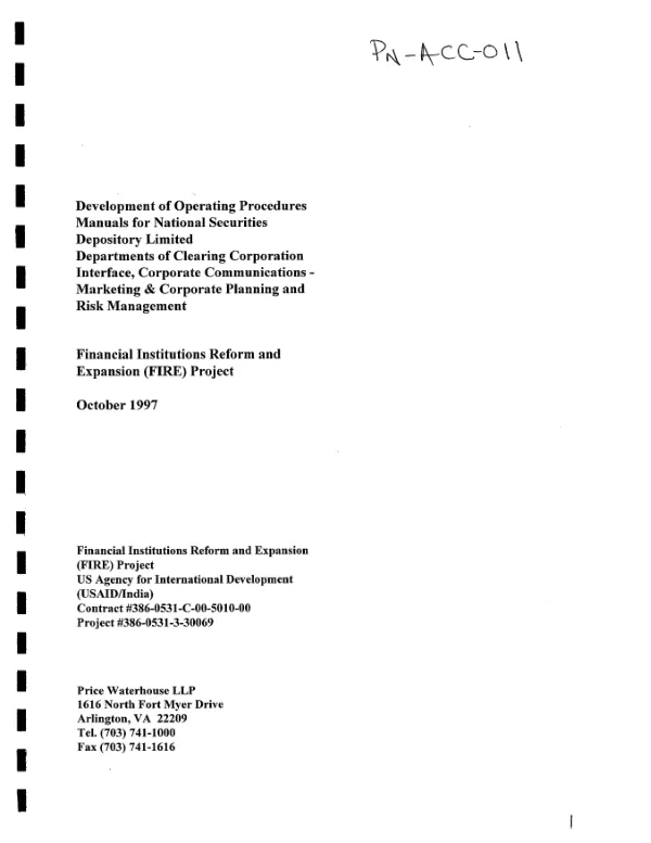 Development of operating procedures manuals for National Securities Depository Limited Departments of Clearing Corporation Interface, Corporate Communications-Marketing and Corporate Planning and Risk Management