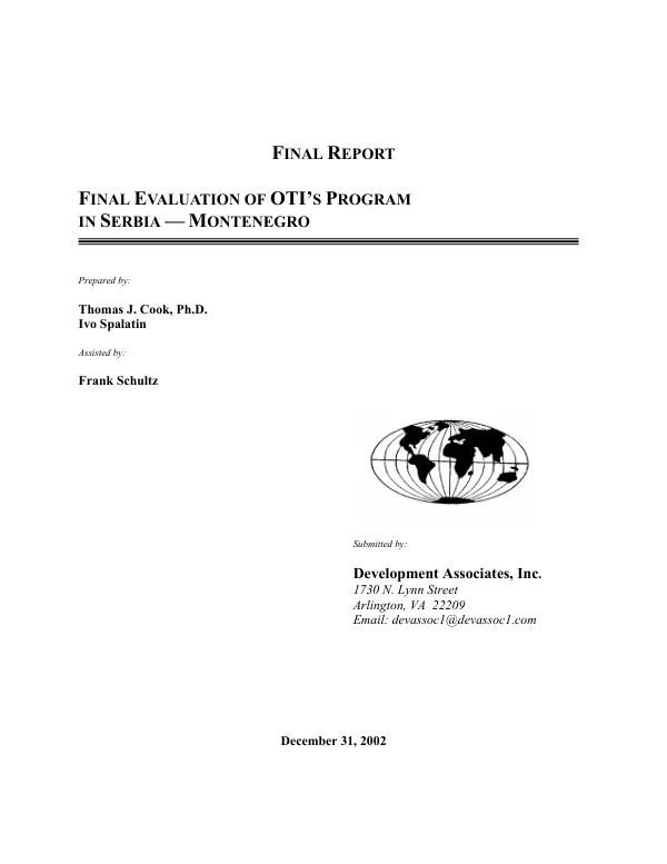 Final report : final evaluation of OTI's program in Serbia-Montenegro