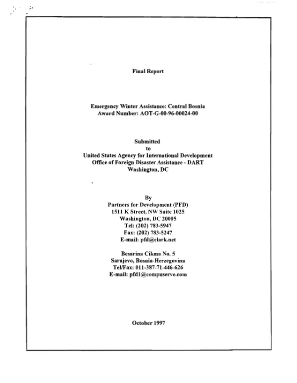 Final report : emergency winter assistance : Central Bosnia -- award number AOT-G-00-96-00024-00