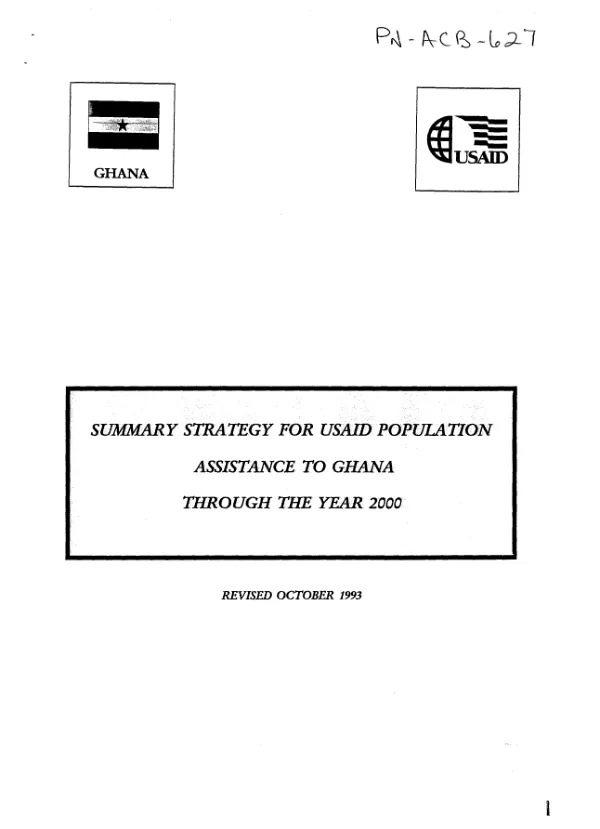 Summary strategy for USAID population assistance to Ghana through the year 2000