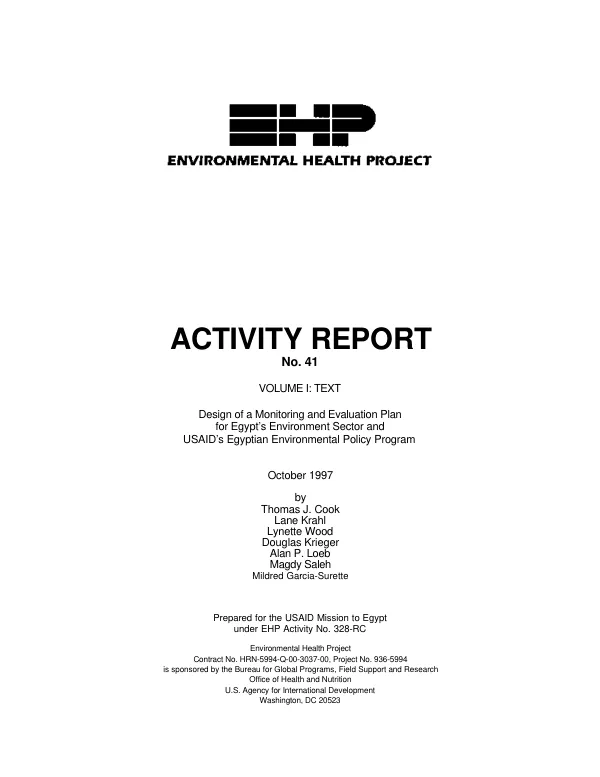 Design of a monitoring and evaluation plan for Egypt"s environment sector and USAID"s Egyptian environmental policy program