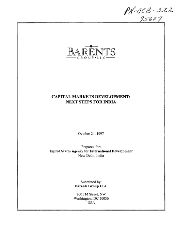 Capital markets development : next steps for India