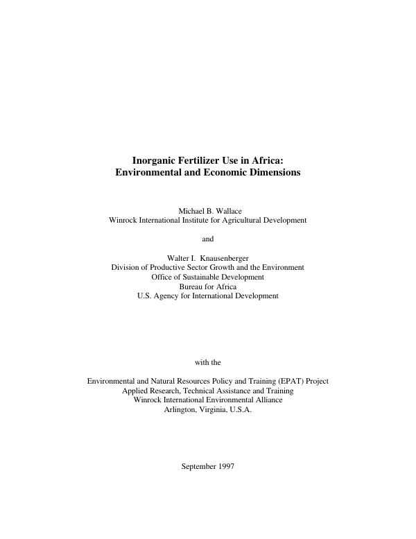 Inorganic fertilizer use in Africa : environmental and economic dimensions