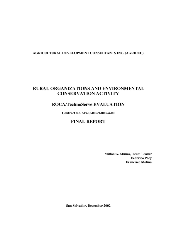 Rural organizations and environmental conservation activity : ROCA/TechnoServe evaluation -- contract no. 519-C-00-99-00064-00 : final report