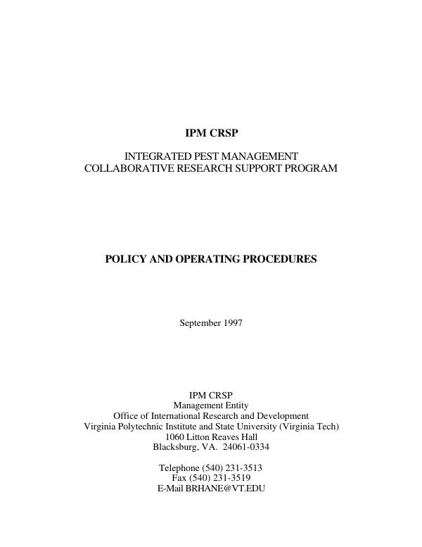 IPM CRSP integrated pest management collaborative research support program : policy and operating procedures