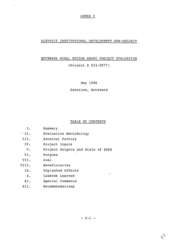 District institutional development sub-project : Botswana rural sector grant project evaluation