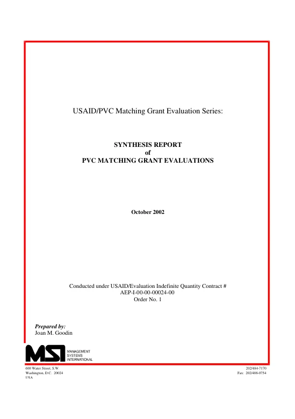 Synthesis report of PVC matching grant evaluations