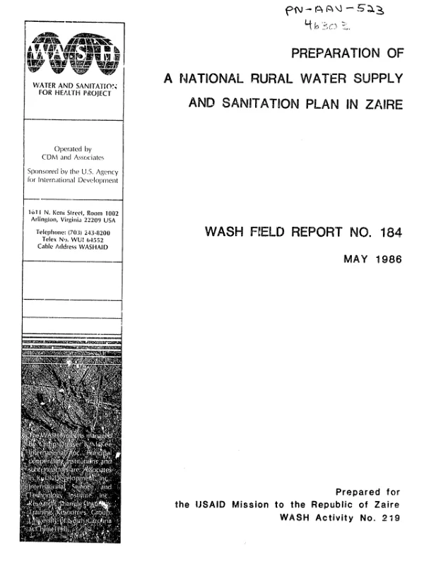 Preparation of a national rural water supply and sanitation plan in Zaire